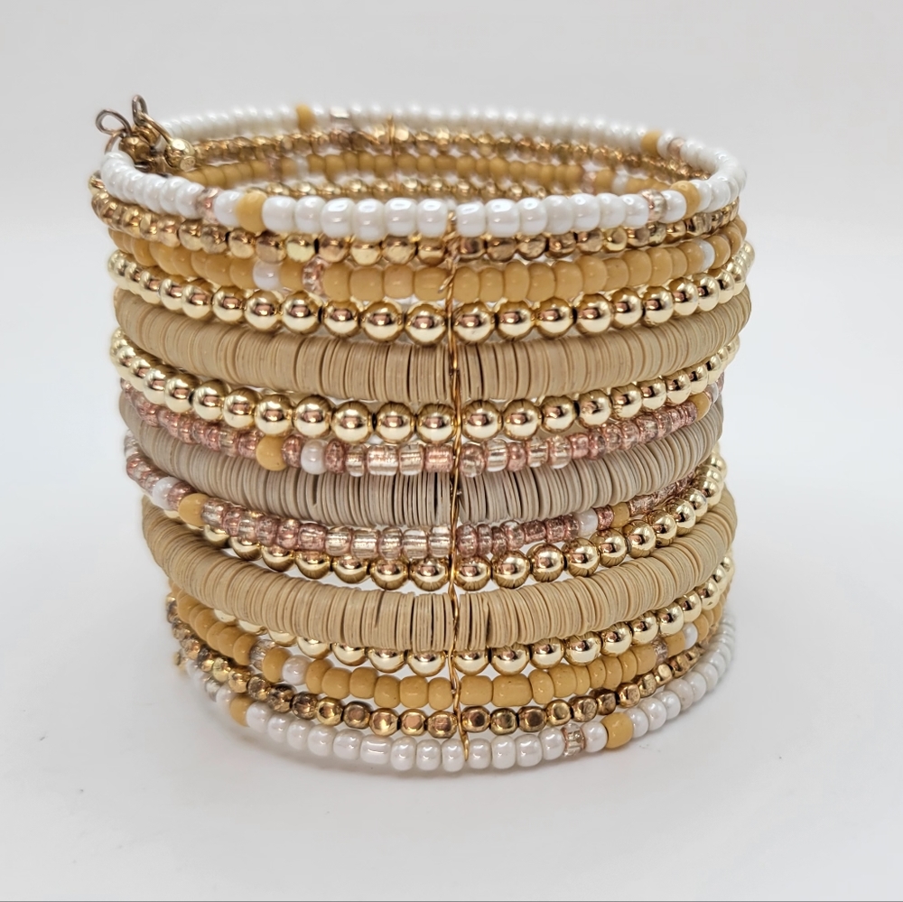 Adornia | NWT Mixed Midea Gold Beaded Cuff Bracelet - Picture 5 of 8
